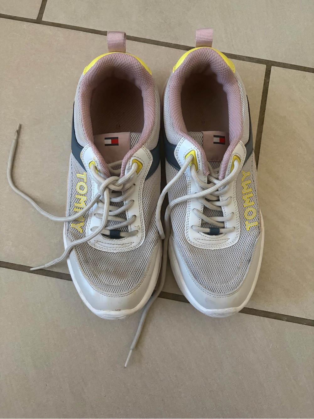 Tommy Hilfiger White Mesh Sneakers with Yellow and Pink Accents